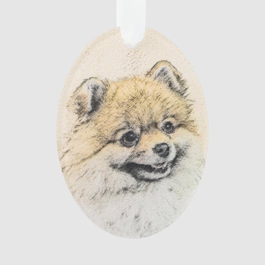 Spitz (Orange) Malerei - Originale Hundekunst Ornament (Vorderseite)