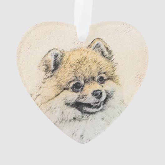 Spitz (Orange) Malerei - Originale Hundekunst Ornament (Rückseite)