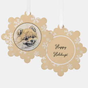 Spitz (Orange) Malerei - Originale Hundekunst Ornament Karte