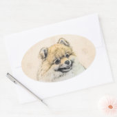 Spitz (Orange) Malerei - Originale Hundekunst Ovaler Aufkleber (Umschlag)