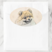 Spitz (Orange) Malerei - Originale Hundekunst Ovaler Aufkleber (Tasche)