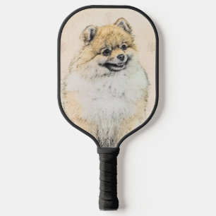 Spitz (Orange) Malerei - Originale Hundekunst Pickleball Schläger
