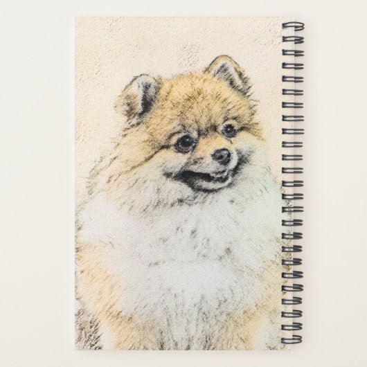 Spitz (Orange) Malerei - Originale Hundekunst Planer (Rückseite)