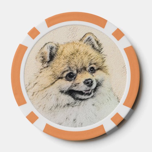 Spitz (Orange) Malerei - Originale Hundekunst Pokerchips (Rückseite)