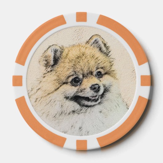 Spitz (Orange) Malerei - Originale Hundekunst Pokerchips (Vorderseite)