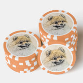 Spitz (Orange) Malerei - Originale Hundekunst Pokerchips (Stapel)