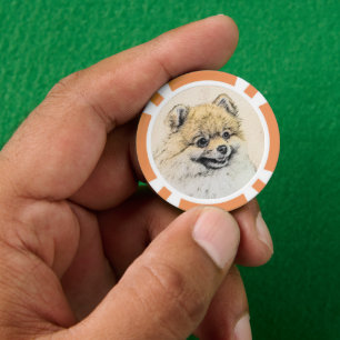 Spitz (Orange) Malerei - Originale Hundekunst Pokerchips