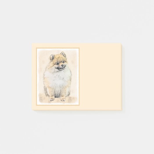 Spitz (Orange) Malerei - Originale Hundekunst Post-it Klebezettel (Vorderseite)