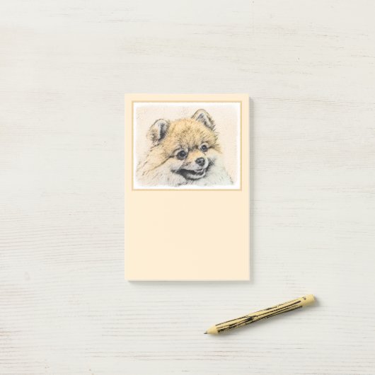 Spitz (Orange) Malerei - Originale Hundekunst Post-it Klebezettel (Auf Schreibtisch)