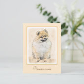 Spitz (Orange) Malerei - Originale Hundekunst Postkarte (Stehend Vorderseite)