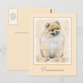 Spitz (Orange) Malerei - Originale Hundekunst Postkarte (Vorne/Hinten)