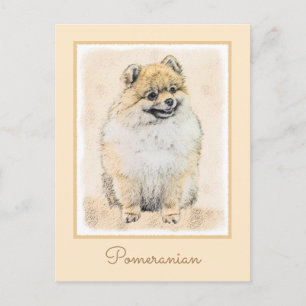 Spitz (Orange) Malerei - Originale Hundekunst Postkarte