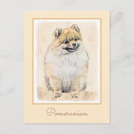 Spitz (Orange) Malerei - Originale Hundekunst Postkarte (Vorderseite)