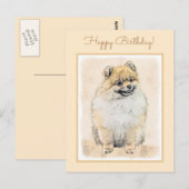 Spitz (Orange) Malerei - Originale Hundekunst Postkarte (Vorne/Hinten)