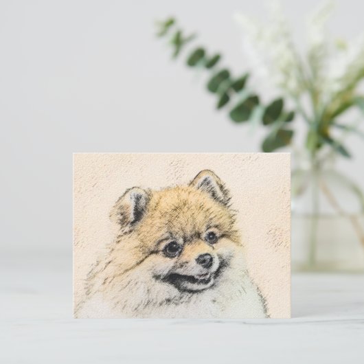 Spitz (Orange) Malerei - Originale Hundekunst Postkarte (Stehend Vorderseite)
