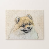 Spitz (Orange) Malerei - Originale Hundekunst Puzzle (Horizontal)