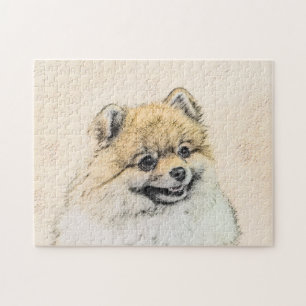 Spitz (Orange) Malerei - Originale Hundekunst Puzzle