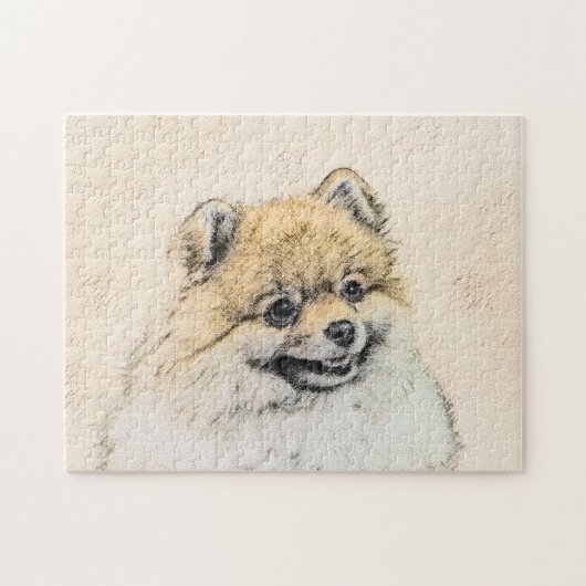 Spitz (Orange) Malerei - Originale Hundekunst Puzzle (Horizontal)