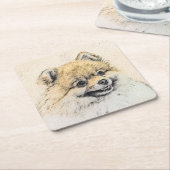 Spitz (Orange) Malerei - Originale Hundekunst Rechteckiger Pappuntersetzer (angewinkelt)