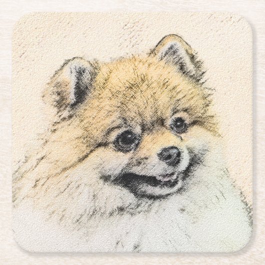 Spitz (Orange) Malerei - Originale Hundekunst Rechteckiger Pappuntersetzer (Vorderseite)