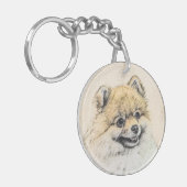 Spitz (Orange) Malerei - Originale Hundekunst Schlüsselanhänger (Vorderseite links)