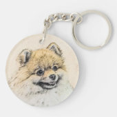 Spitz (Orange) Malerei - Originale Hundekunst Schlüsselanhänger (Rückseite)