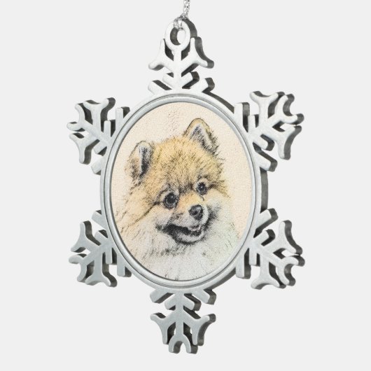 Spitz (Orange) Malerei - Originale Hundekunst Schneeflocken Zinn-Ornament (Rechts)