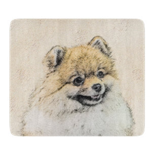 Spitz (Orange) Malerei - Originale Hundekunst Schneidebrett