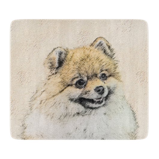 Spitz (Orange) Malerei - Originale Hundekunst Schneidebrett (Vorderseite)