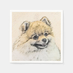 Spitz (Orange) Malerei - Originale Hundekunst Serviette