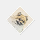 Spitz (Orange) Malerei - Originale Hundekunst Serviette (Ecke)