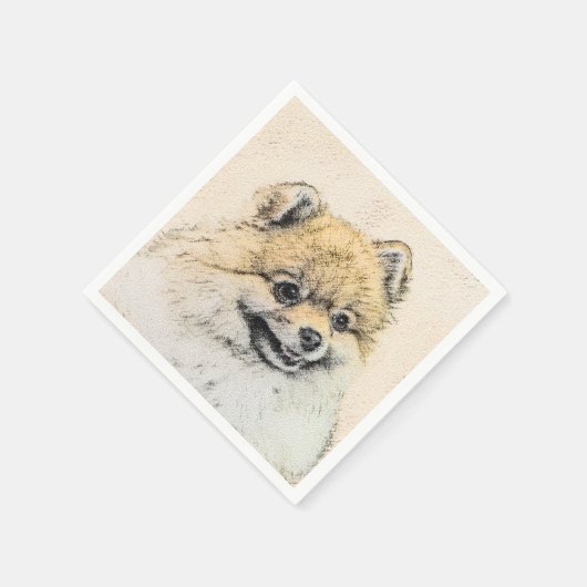 Spitz (Orange) Malerei - Originale Hundekunst Serviette (Ecke)