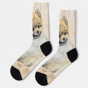 Spitz (Orange) Malerei - Originale Hundekunst Socken