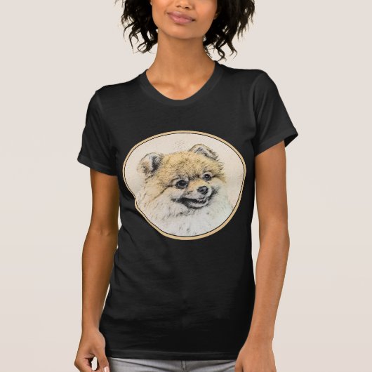 Spitz (Orange) Malerei - Originale Hundekunst T-Shirt (Vorderseite)