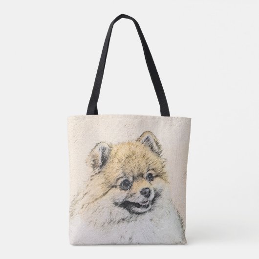 Spitz (Orange) Malerei - Originale Hundekunst Tasche (Rückseite)