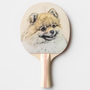 Spitz (Orange) Malerei - Originale Hundekunst Tischtennis Schläger