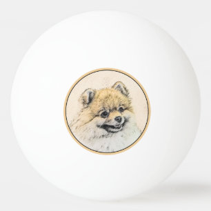 Spitz (Orange) Malerei - Originale Hundekunst Tischtennisball