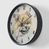 Spitz (Orange) Malerei - Originale Hundekunst Uhr (Winkel)