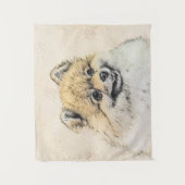 Spitz (Orange) Malerei - Originale Hundekunst Wandteppich (Vorderseite)