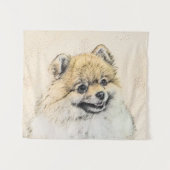Spitz (Orange) Malerei - Originale Hundekunst Wandteppich (Vorderseite (Horizontal))