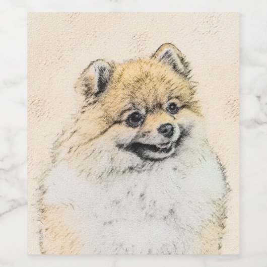 Spitz (Orange) Malerei - Originale Hundekunst Weinetikett (Einzelnes Label)