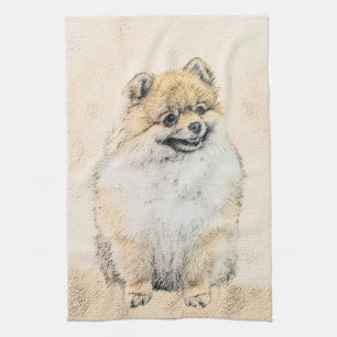 Spitz-(orange) Malerei - ursprüngliche Hundekunst Geschirrtuch