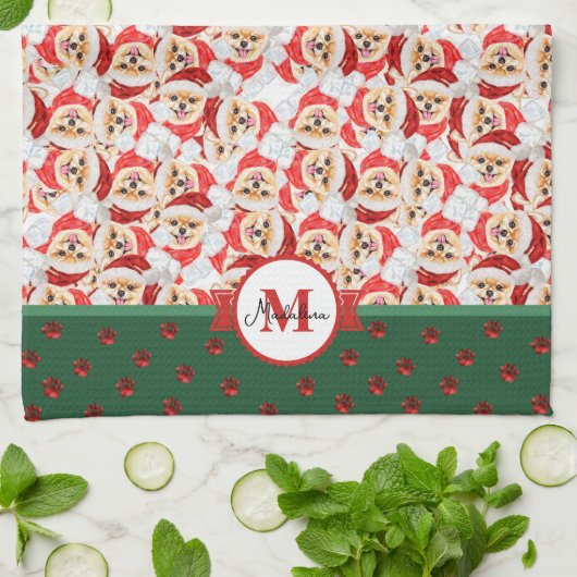 Spitz Pattern Monogram Christmas Dog Geschirrtuch (Gefaltet)