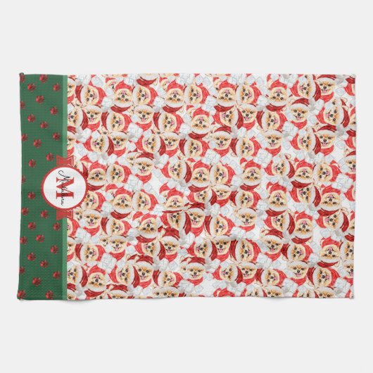 Spitz Pattern Monogram Christmas Dog Geschirrtuch (Horizontal)