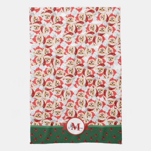 Spitz Pattern Monogram Christmas Dog Geschirrtuch (Vertikal)
