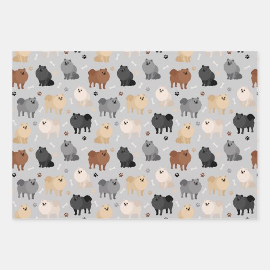 Spitz Paw-Drucke und Hundeknochen Geschenkpapier Set (Vorderseite 3)