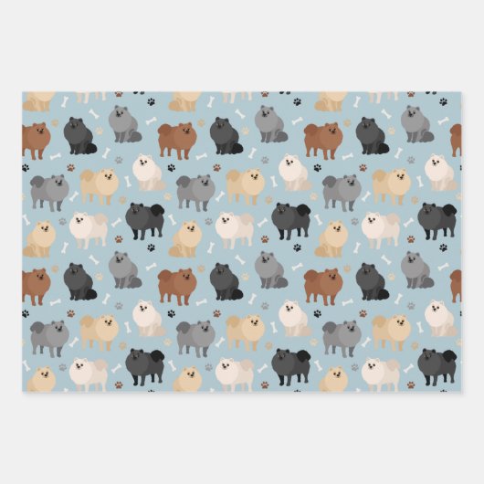 Spitz Paw-Drucke und Hundeknochen Geschenkpapier Set (Vorderseite)