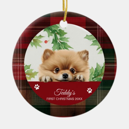 Spitz Personalisiert Erster Weihnachten Keramik Ornament (Vorne)