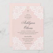 Spitz Pink Taufe & Christening Einladung (Vorne/Hinten)