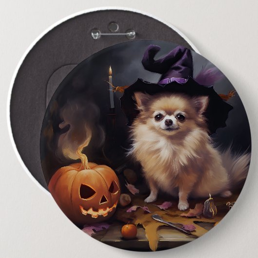 Spitz Pumpkins Halloween Beängstigend Button (Vorne & Hinten)